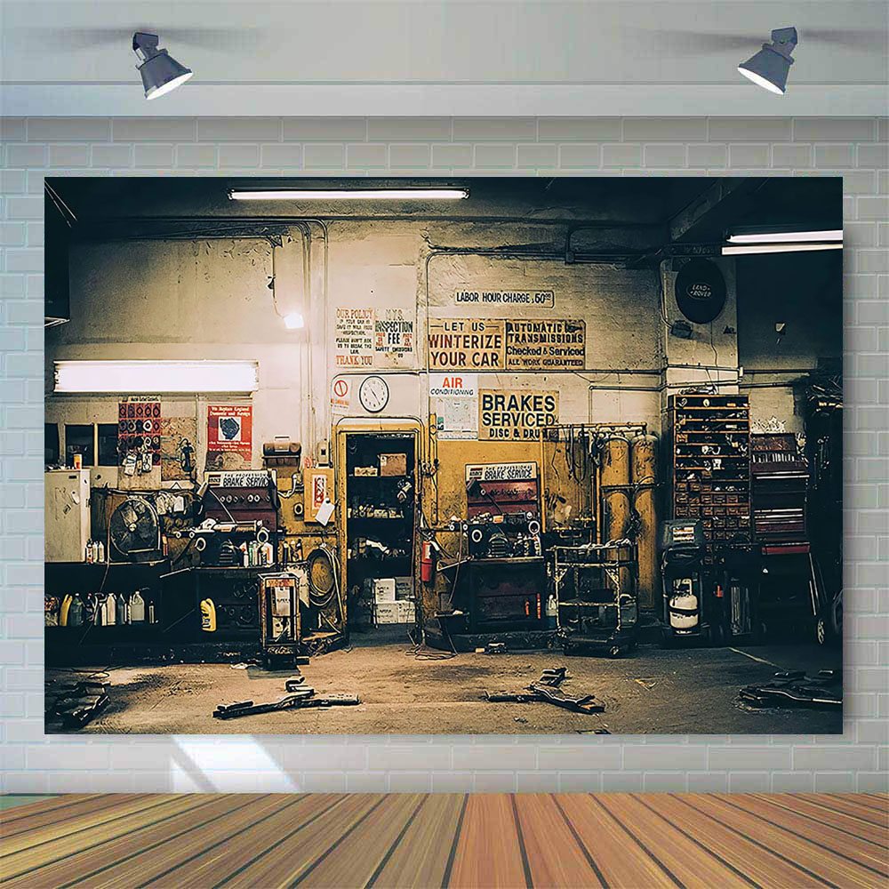Retro Car Repairs Backdrop Too - Workshop Tools Photos review and price