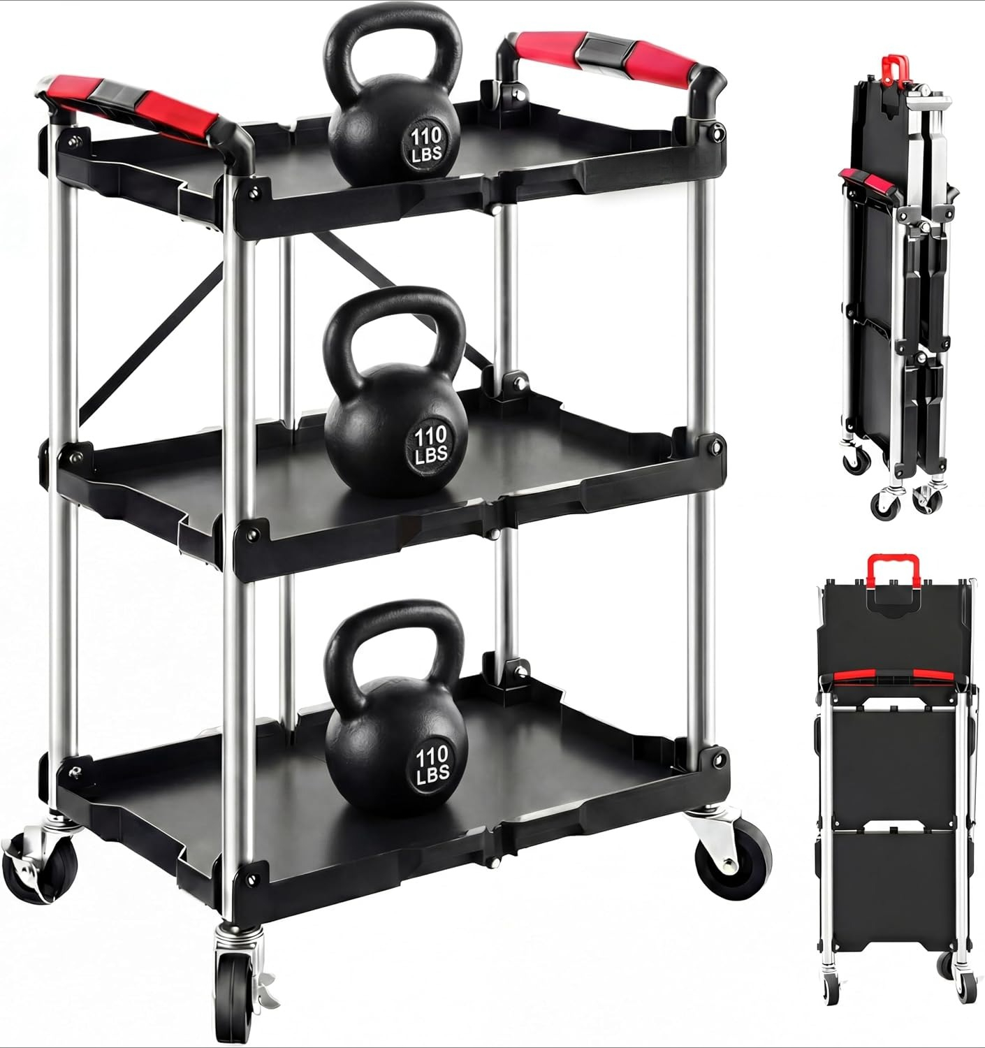 3-Shelf Foldable Rolling Utili - Workshop Tools Storage review and price